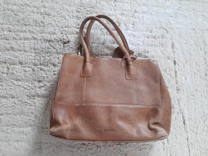 Lederen burkely schoudertas, Handtassen en Accessoires, Tassen | Schoudertassen, Zo goed als nieuw, Overige merken, Bruin, Ophalen of Verzenden