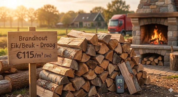 DROOG brandhout Eik/Beuk - €115/m³ - gratis thuis, Jardin & Terrasse, Bois de chauffage, Bûches, Chêne, Moins de 3 m³, Enlèvement ou Envoi