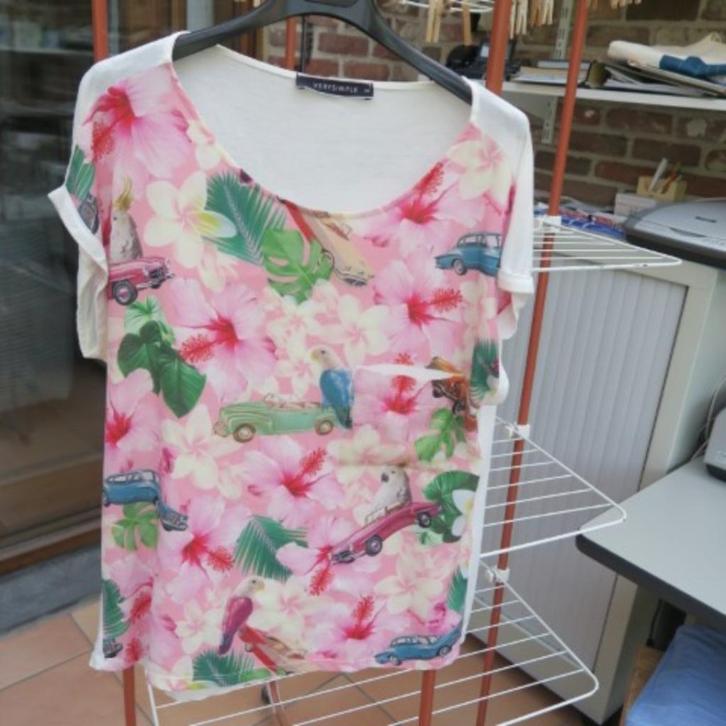 Topje print auto papegaai Very Simple mt 44, Kleding | Dames, Topjes, Zo goed als nieuw, Maat 42/44 (L), Overige kleuren, Zonder mouw