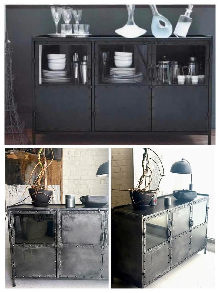 Buffet Commode noire métallique Maison du Monde – relookée, Maison & Meubles, Armoires | Commodes, Verre, Métal, Enlèvement