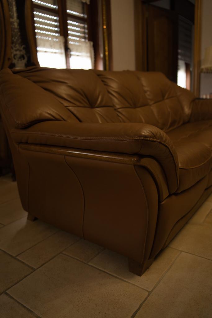 Ensemble canapé + fauteuils en cuir véritable, Maison & Meubles, Canapés | Coins salons complets, Utilisé, Bois, Cuir, Enlèvement
