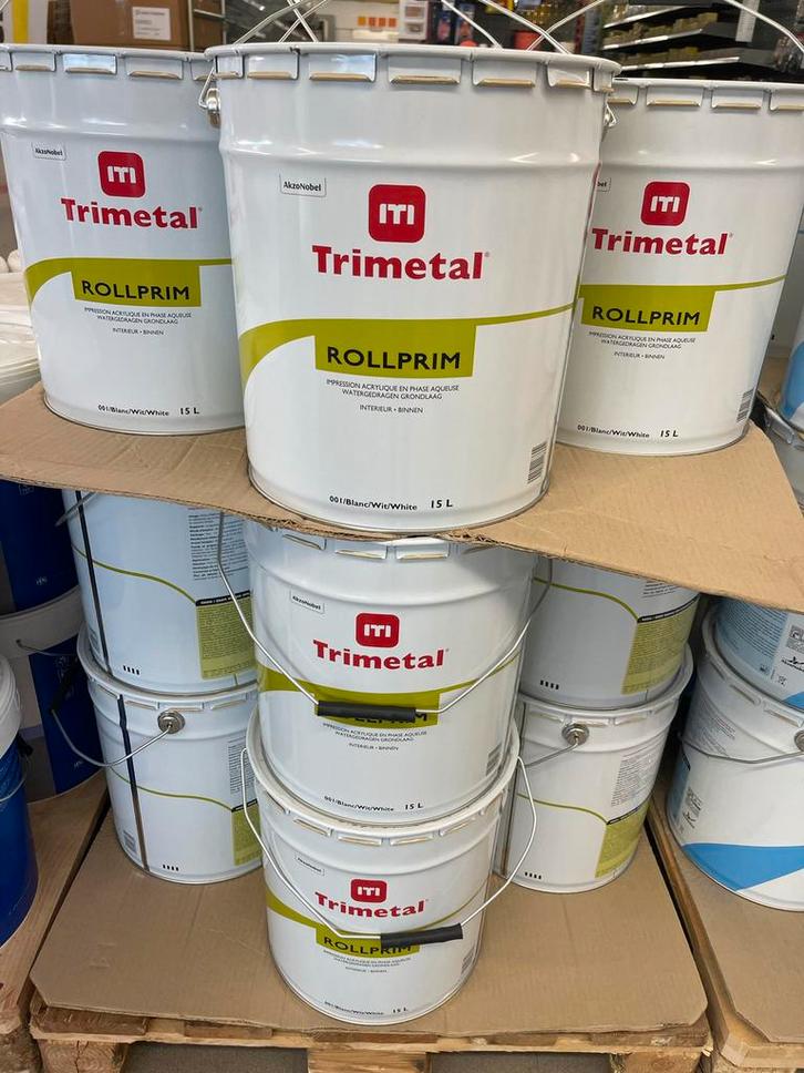 🔥❗️️ PEINTURE PRIMER TRIMETAL 15L blanc + MAT & SATIN 15L, Doe-het-zelf en Bouw, Verf, Beits en Lak, Verf, Wit