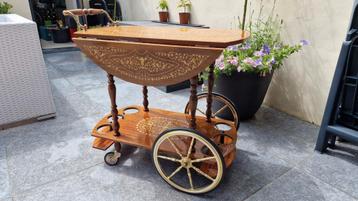 Vintage Italian Tiered Marquetry Drop-Leaf Dessert / Bar Car