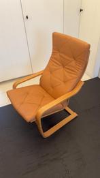Ikea stoel met imitatieleder kussen, Huis en Inrichting, Stoelen, Ophalen, Bruin, Hout, Zo goed als nieuw