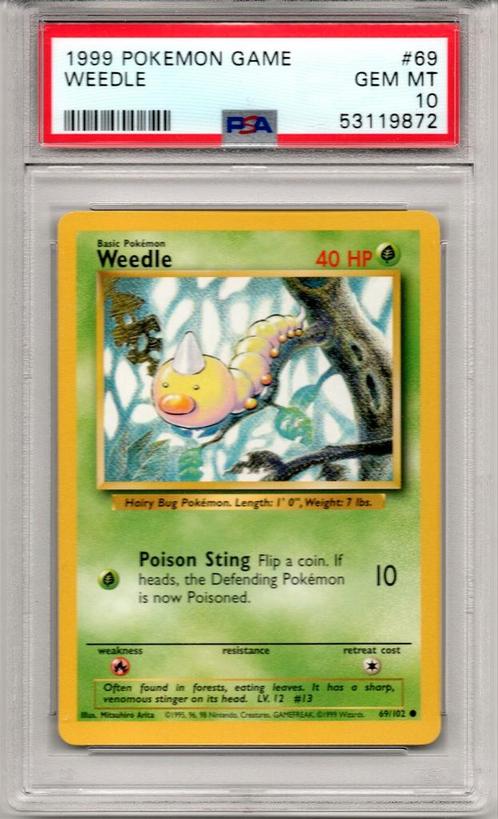 Weedle Psa 10 Base set unlimited, Hobby en Vrije tijd, Verzamelkaartspellen | Pokémon, Zo goed als nieuw, Ophalen of Verzenden