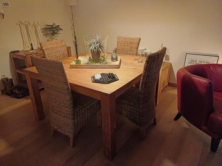 Vierkante Eettafel TEAK + bijzettafel, Huis en Inrichting, Tafels | Eettafels, Gebruikt, 100 tot 150 cm, 100 tot 150 cm, Vier personen