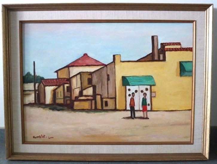 Theo HUMBLET, op het strand in Portugal, Antiquités & Art, Art | Peinture | Classique, Enlèvement ou Envoi