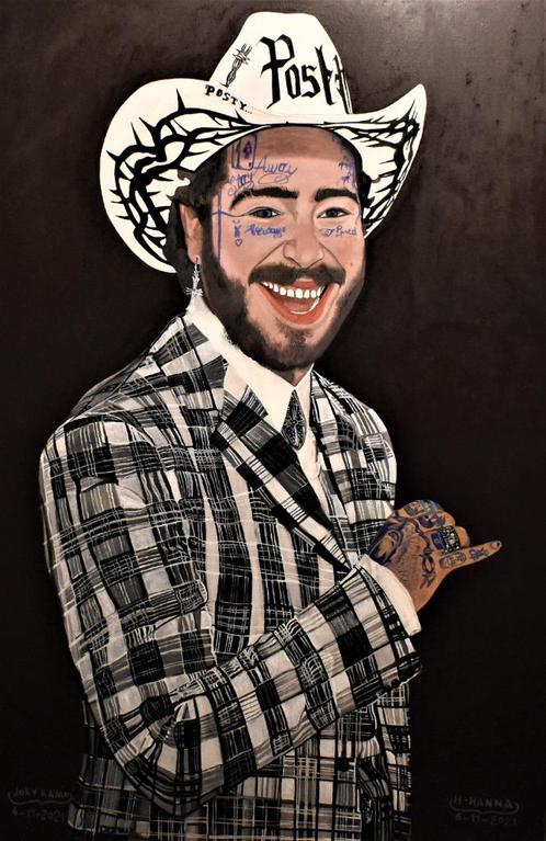 Portretschilderij van Post Malone, door Joky Kamo Olieverfsc, Antiek en Kunst, Kunst | Schilderijen | Modern, Ophalen