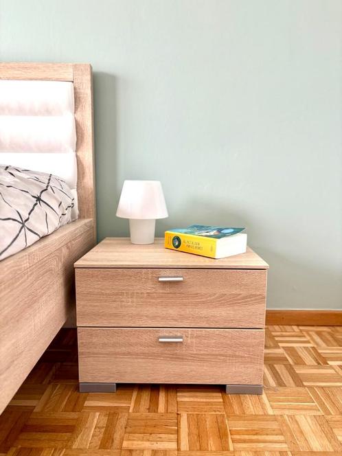 2 Nachtkastjes - Wit eik gelamineerde, Huis en Inrichting, Slaapkamer | Nachtkastjes, Gebruikt, Minder dan 55 cm, 45 tot 65 cm