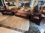 Originele chesterfield bankstel 2 x 3 zits + fauteuil bruin, Ophalen of Verzenden