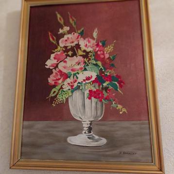 Handgeschilderd vintage bloemenschilderij beschikbaar voor biedingen