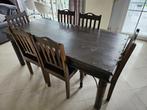 Table Salle à Manger + 6 chaises en bois massif exotique, Maison & Meubles, Enlèvement, Utilisé, Exotique, 4 à 6 chaises