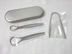 Set neuf de 3 gratte-langues en inox avec boîte de rangement, Ophalen of Verzenden, Nieuw
