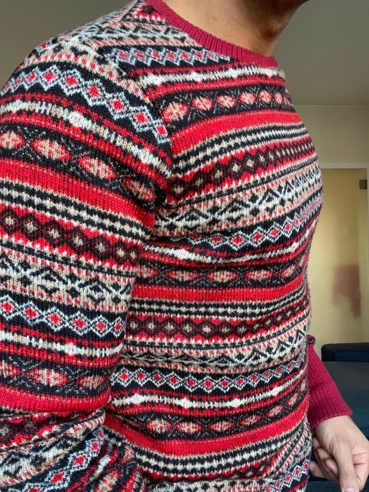 Vintage-Style Red Patterned Knit Sweater, Kleding | Heren, Truien en Vesten, Zo goed als nieuw, Maat 48/50 (M), Rood, Ophalen of Verzenden