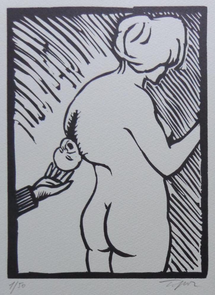 ROLAND TOPOR / KAFKA ONDERWERELD / ZW-W LINOSNEDE / 38x28cm, Antiek en Kunst, Kunst | Litho's en Zeefdrukken, Ophalen of Verzenden