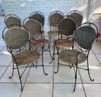 8 stoelen van smeedijzer en rotan, Ophalen, Gebruikt, Rotan