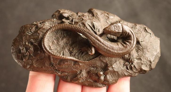 Antiek bronzen salamander sculptuur, Antiek en Kunst, Kunst | Beelden en Houtsnijwerken, Ophalen of Verzenden
