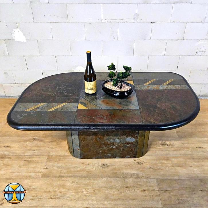 Vintage Kingma stijl Salontafel met Leisteen / stenen blad, Huis en Inrichting, Tafels | Salontafels, Zo goed als nieuw, Minder dan 50 cm