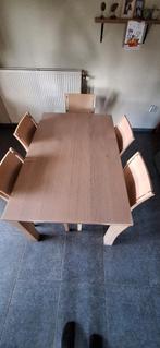 Massief eikentafel met 6 stoelen, ook apart te koop., Ophalen, 4 tot 6 stoelen