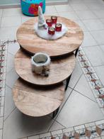 3-delige loungetafels van behandeld hout, Huis en Inrichting, Tafels | Salontafels, Ophalen, 50 tot 100 cm, 50 tot 75 cm, Rond