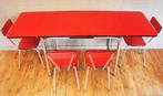 Rood Formica Verlengbare Keukentafel + 4 Rode Stoelen / 60's, Ophalen, Metaal, Gebruikt, Vijf personen of meer