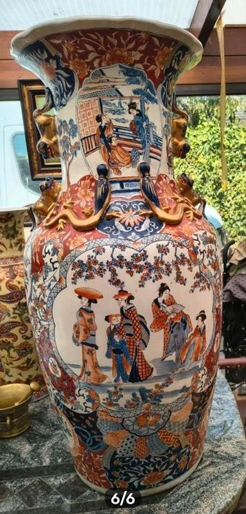 Grote Oude Chinese Vaas H94cm Handgeschilderd Met Stempel  beschikbaar voor biedingen