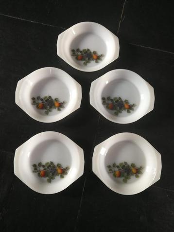 5 coupelles en verre opalin déco fruits, Assiettes(s), Verre, Enlèvement, Utilisé
