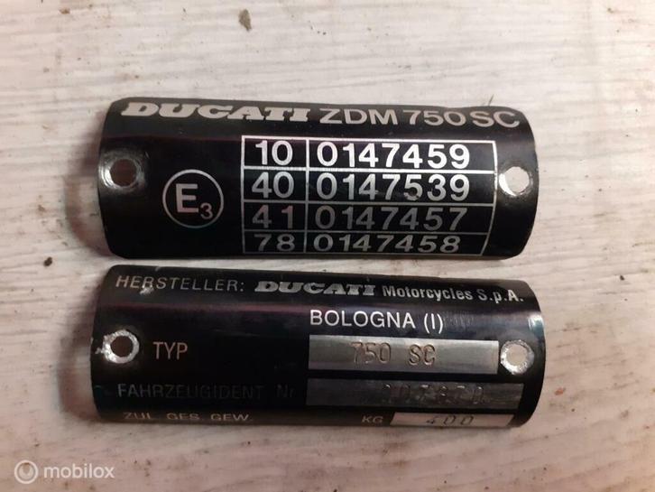 Identificatieplaatje typeplaatje SS Supersport 750, Motoren, Onderdelen | Ducati, Gebruikt, Ophalen of Verzenden