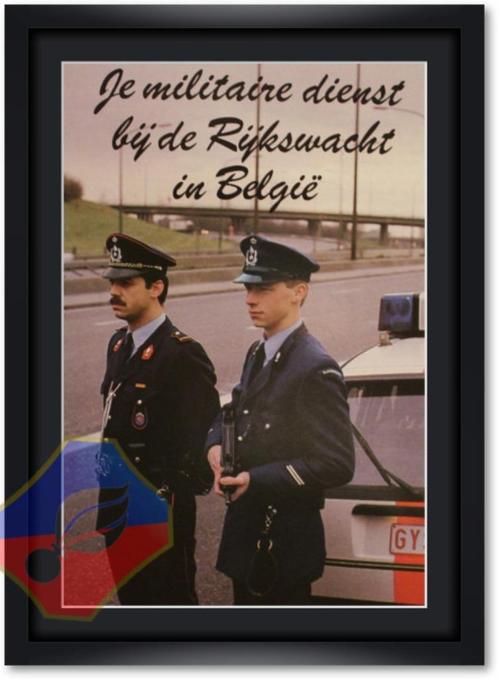 RIJKSWACHT JE MILITAIRE DIENST LUXE KUNST DRUK IN KADER, Verzamelen, Militaria | Algemeen, Rijkswacht, Kunstobject, Verzenden