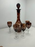 Carafe et 5 verres cristal de bohème, Antiquités & Art, Enlèvement ou Envoi