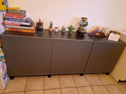 grijze dressoir met drukdeuren - 180b x 42d x74h, Huis en Inrichting, Kasten | Dressoirs, Zo goed als nieuw, 150 tot 200 cm, 25 tot 50 cm