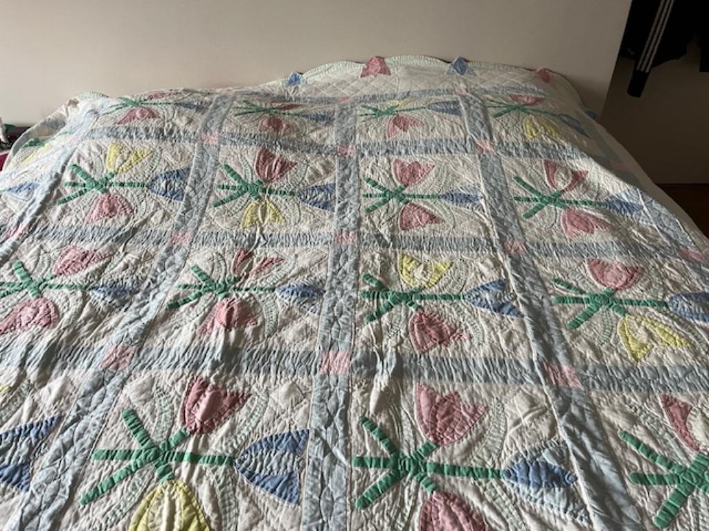 Couvre-lit coton fleuri, Enlèvement, Utilisé, Couverture ou Couette, Blanc