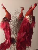 Kerst vogels fuchsia rode veren  35 CM, Ophalen