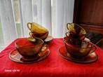 Vintage amberkleurige glazen kop en schotel set (6 stuks), Antiek en Kunst, Ophalen of Verzenden