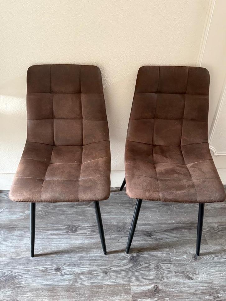 Eetkamerstoelen, Huis en Inrichting, Stoelen, Zo goed als nieuw, Vier, Stof, Bruin, Ophalen