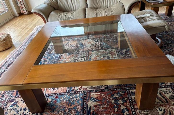 Tijdloze salontafel + bijzet tafel, Huis en Inrichting, Tafels | Salontafels, Zo goed als nieuw, Vierkant, Glas, Ophalen
