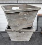 2 kratten in massief hout- grey wash, Moins de 50 cm, Comme neuf, Enlèvement, Moins de 50 cm