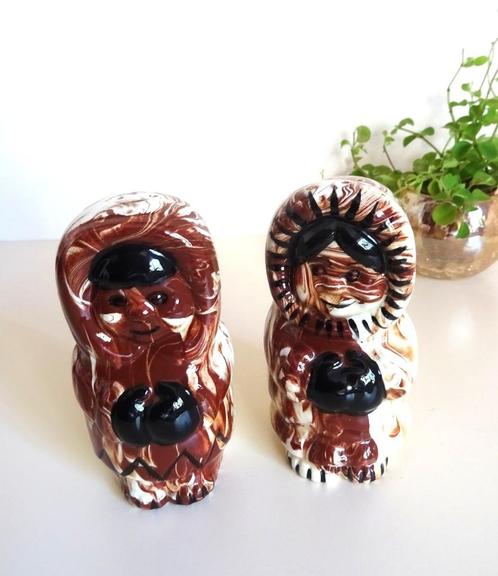 Eskimos: zeldzaam peper en zout setje. Handmade,  Alaska, Verzamelen, Beelden en Beeldjes, Zo goed als nieuw, Mens, Ophalen of Verzenden