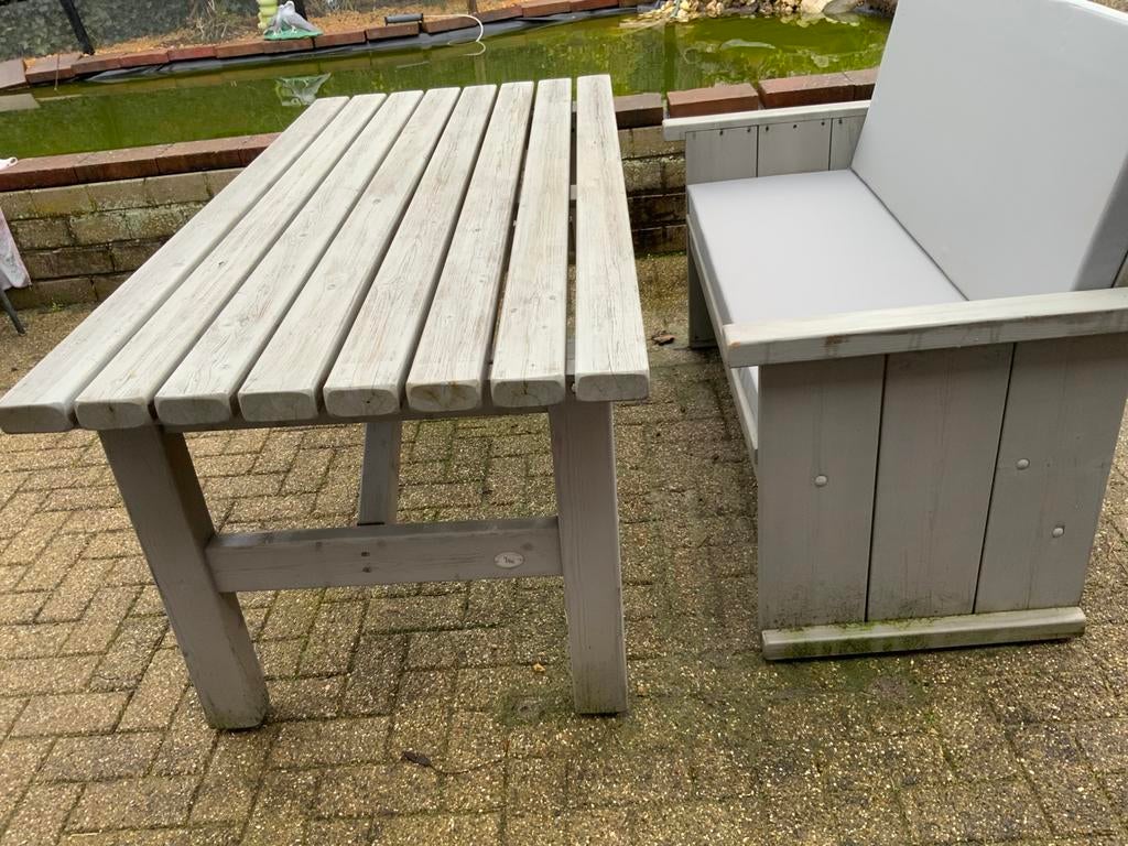 Tuintafel en 2-zits bank, Gebruikt, Hout, Ophalen, 2 zitplaatsen