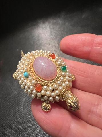 Vintage Schildpad Broche Parels & Halfedelstenen Goudkleurig beschikbaar voor biedingen