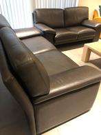 Zetel leder 3zit -2zit en poef, Huis en Inrichting, Ophalen, Gebruikt