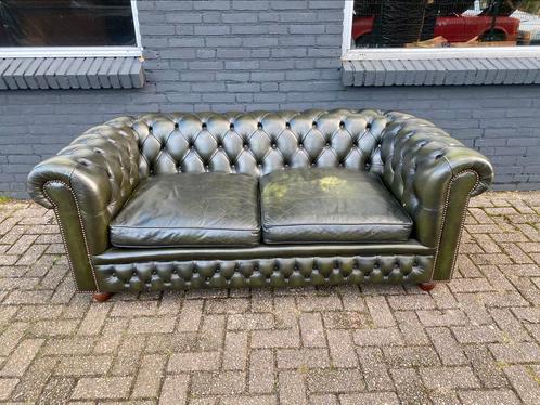 Engelse Chesterfield zetel antiek groen GRATIS GELEVERD, Antiek en Kunst, Antiek | Meubels | Stoelen en Sofa's, Ophalen of Verzenden