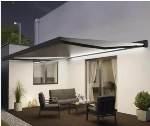 zonneluifel ESTELLE 4.00 x 3.50m gemotoriseerd + verlichting, Tuin en Terras, Zonneschermen, Elektrisch, Ophalen