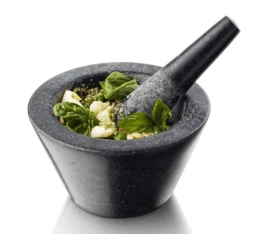 Prachtige Granieten vijzel met stamper - Zwart - Ø 17,5 cm, Huis en Inrichting, Keuken | Keukenbenodigdheden, Ophalen