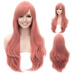Luxe carnaval pruik poeder roze lang haar in laagjes, Envoi, Neuf