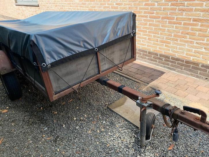 Open aanhangwagen met dekzeil, enkele as met bladveren., Auto diversen, Aanhangers en Bagagewagens, Gebruikt, Ophalen