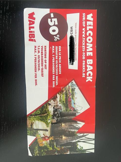 Reduction -50% Walibi pour max 5 personnes, Tickets en Kaartjes, Overige Tickets en Kaartjes, Drie personen of meer