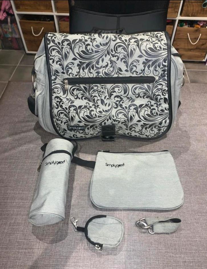 Complete verzorgtas simply good grijs/zwart, Enfants & Bébés, Sac à langer bébé, Comme neuf, Sac à dos, Enlèvement