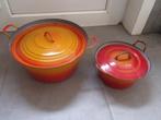 2 anciennes casseroles  en émail orange, Enlèvement, Utilisé, Casserole, Bidon ou Boîte