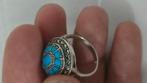 Zilver antiek ring met turquoise, Ophalen of Verzenden, Zo goed als nieuw, Zilver, Zilver